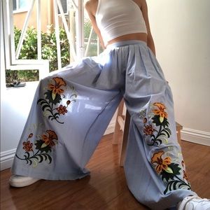 NIGHTWALKER Floral Embroidered Wide Leg Pants